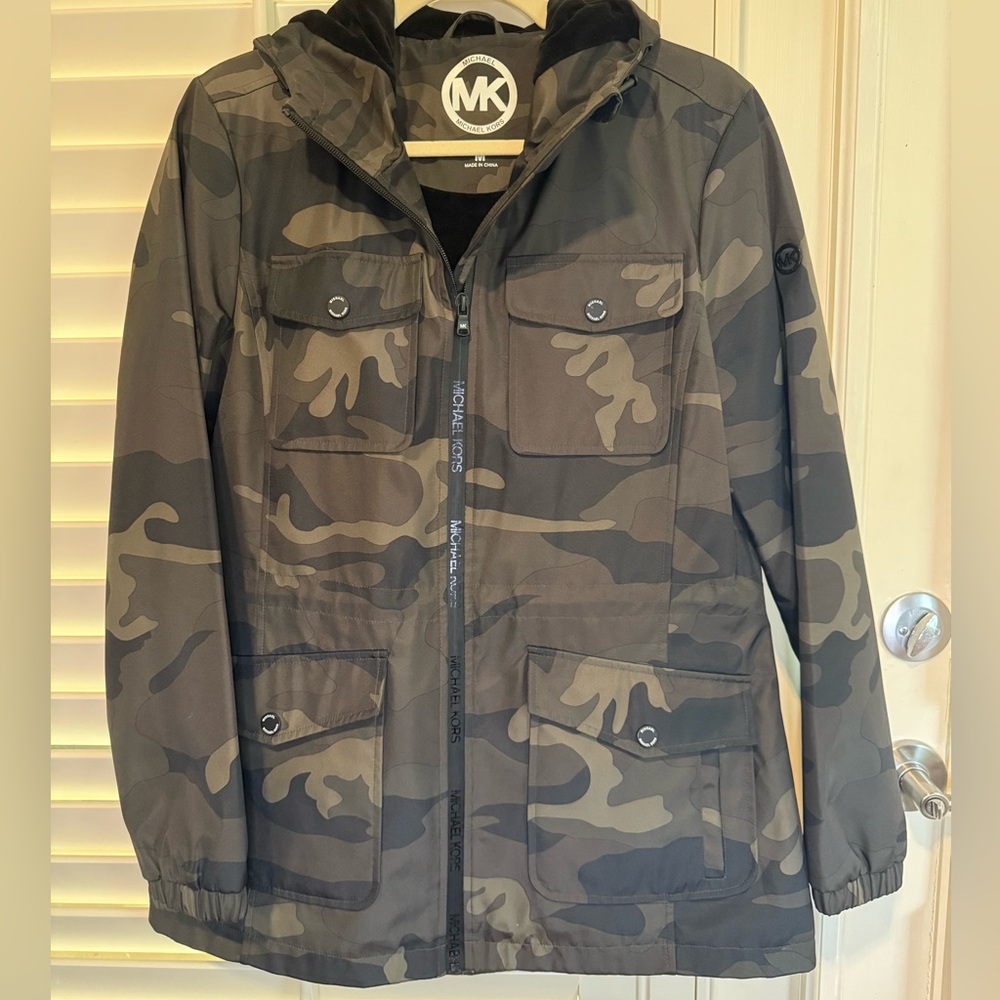 Michael Kors Women’s Camo Hooded Utility Jacket – Size M